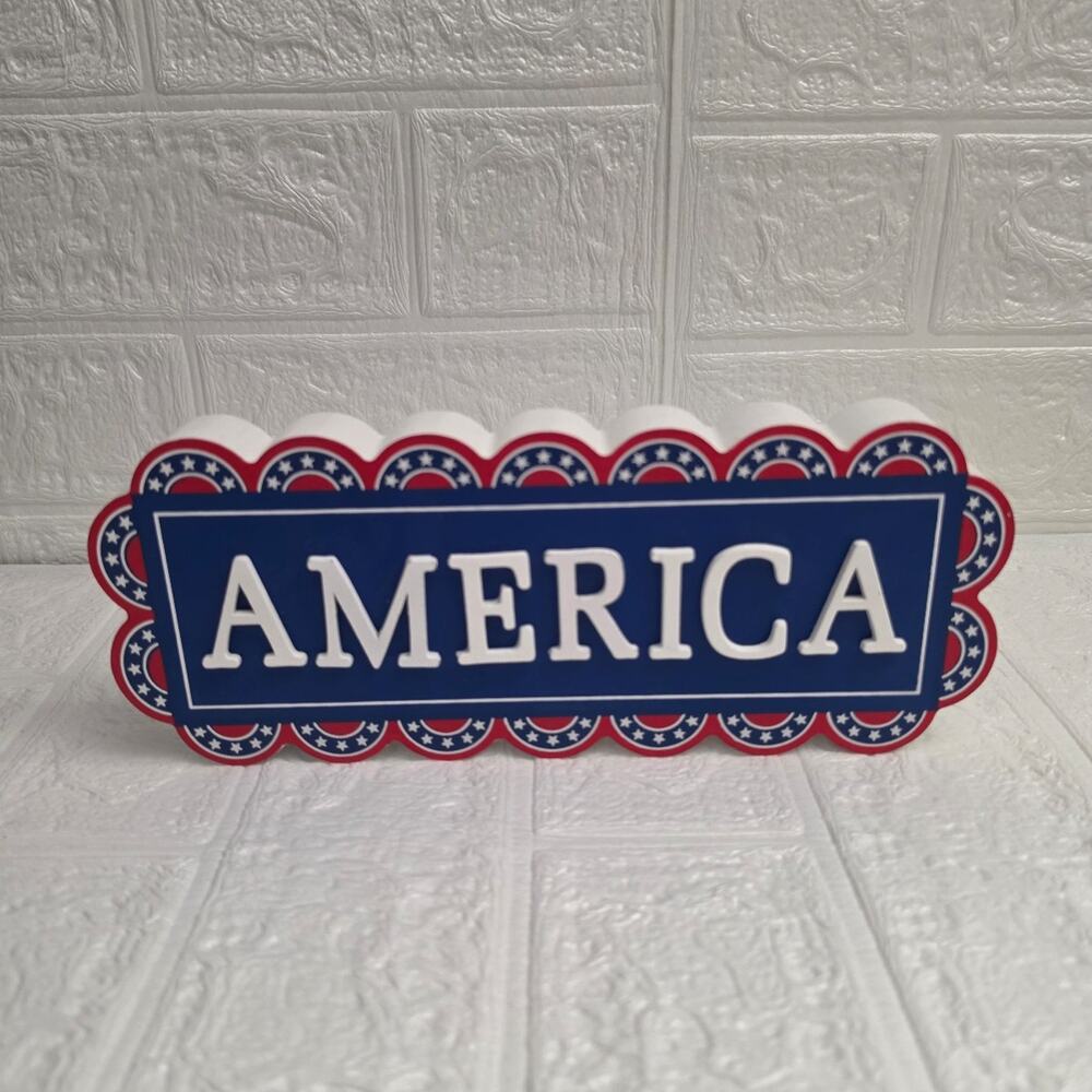 New Patriotic 4th of July Wooden America Tabletop Sign, 10"